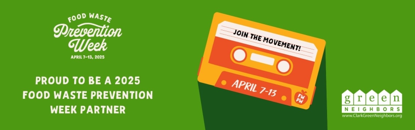 header photo with food waste prevention week logo April 7-13 and cassette tape graphic