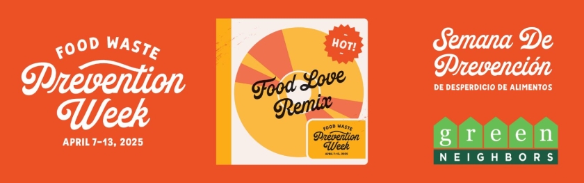 header photo with food waste prevention week logo April 7-13 and cassette tape graphic